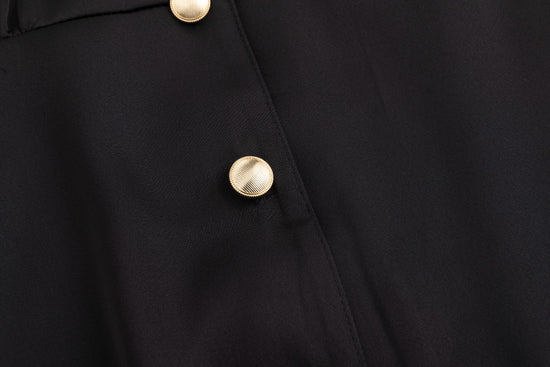 Belted Dress With Gold Buttons - Black
