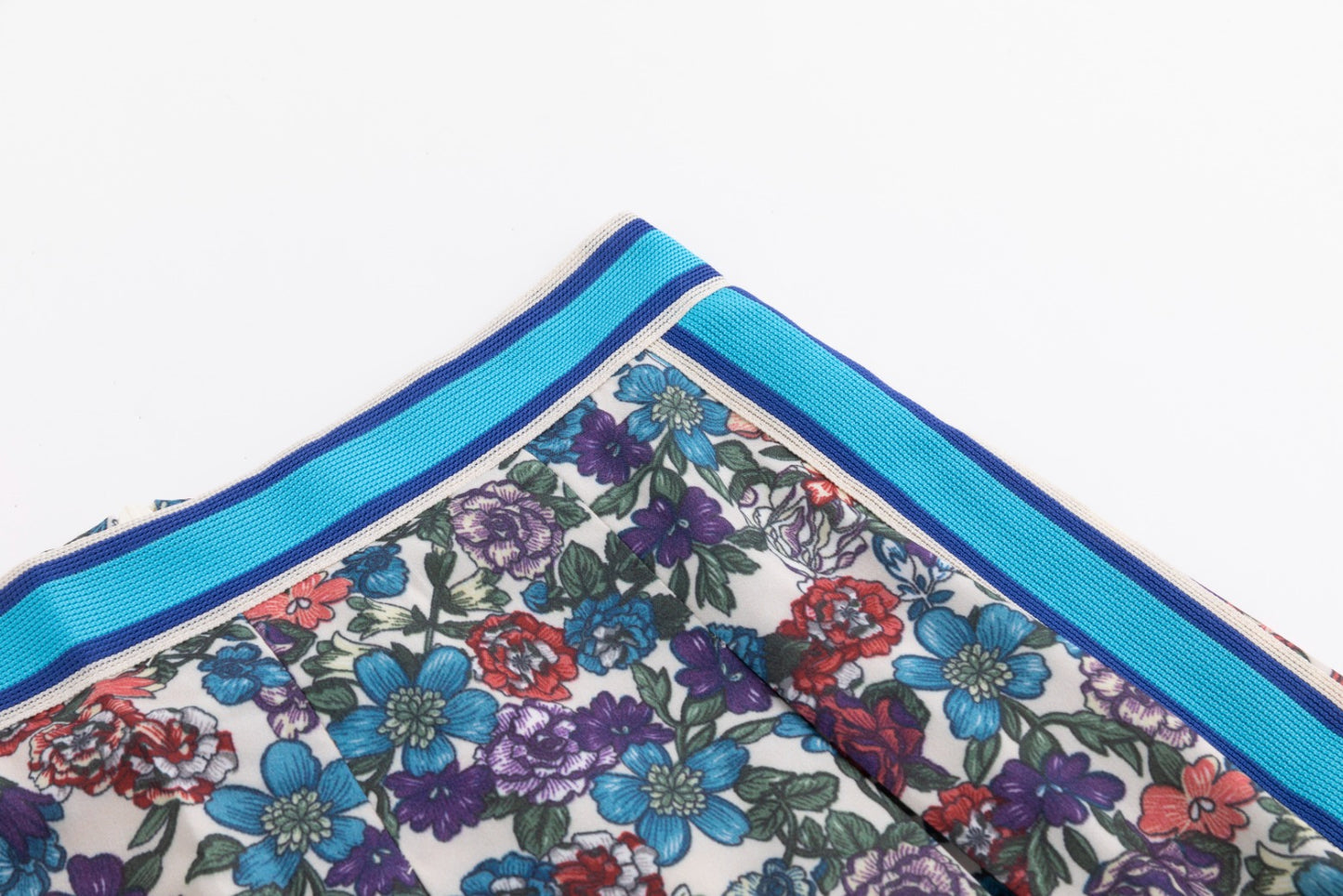 Blue And Red Floral Skirt With Striped Waist