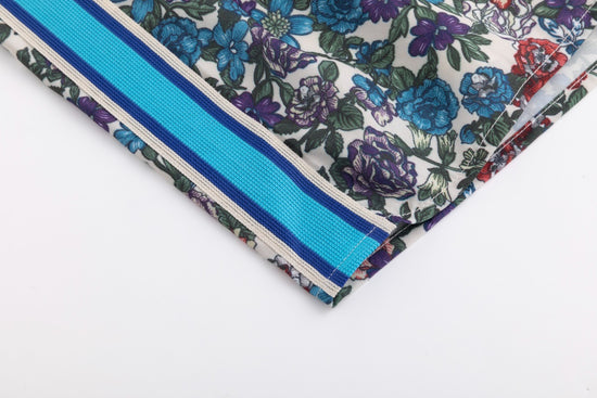 Blue And Red Floral Skirt With Striped Waist