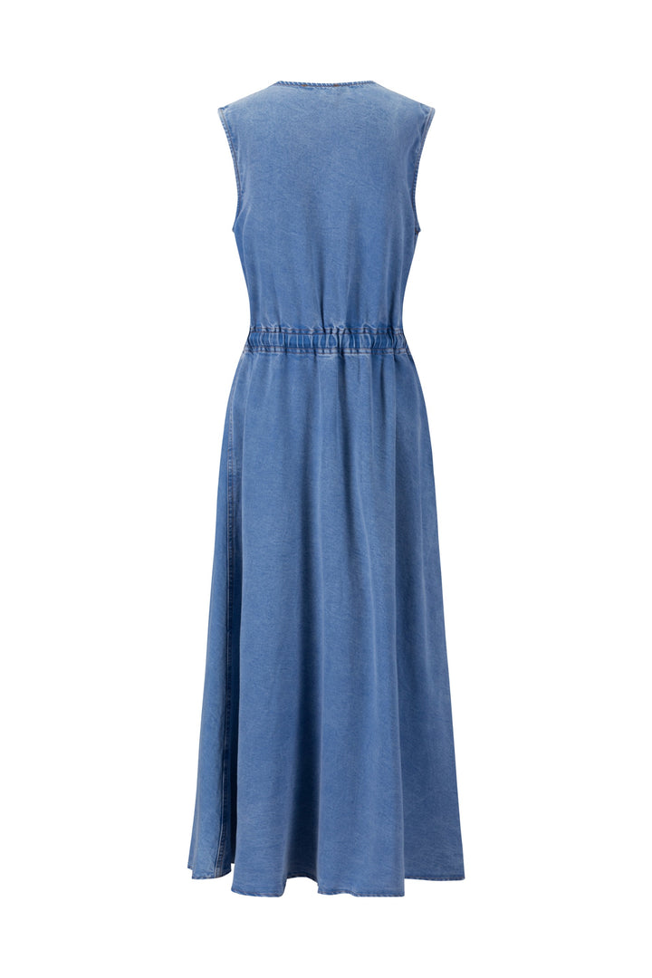 Drawstring Washed Denim Jumper - Blue