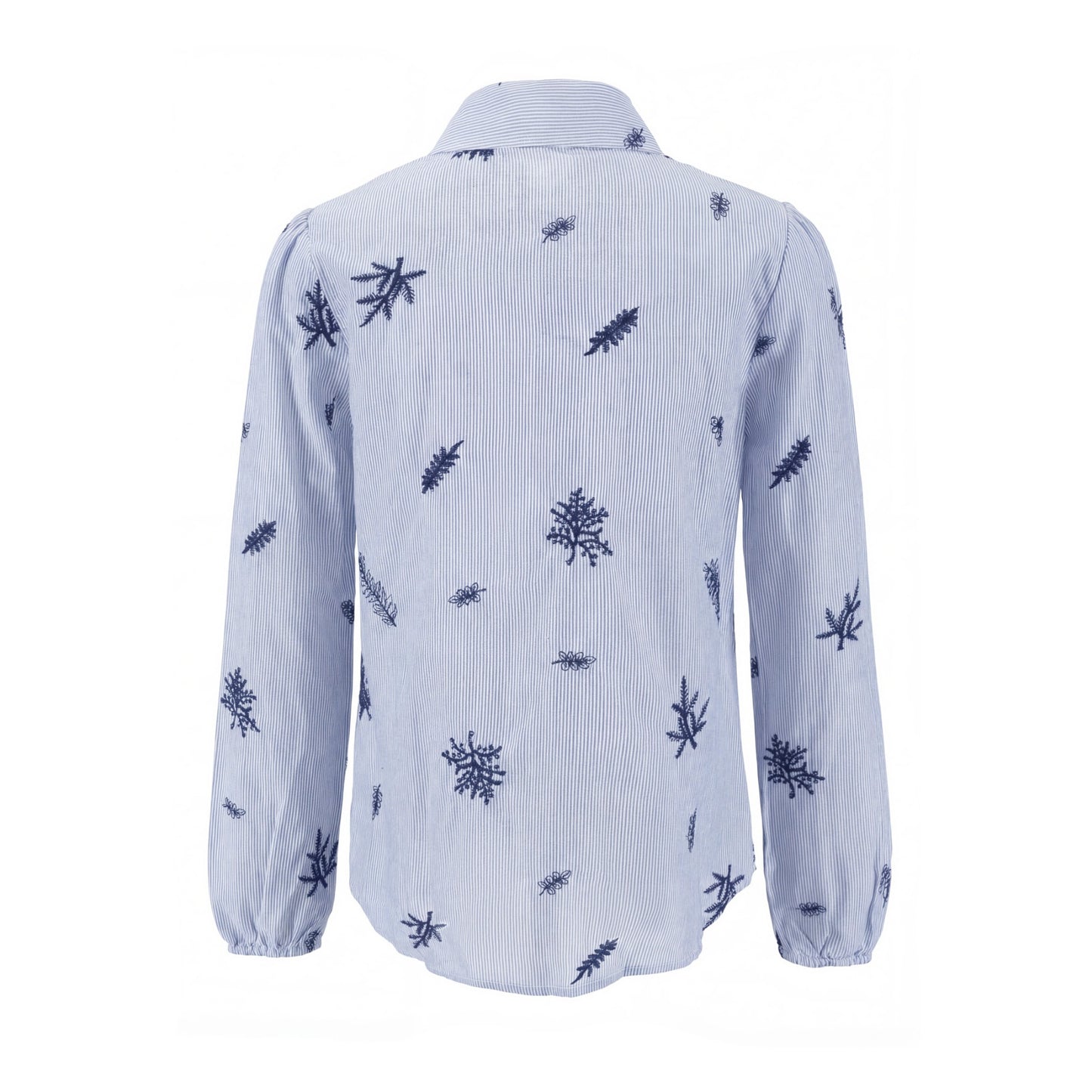Blue Striped Blouse With Embroidery