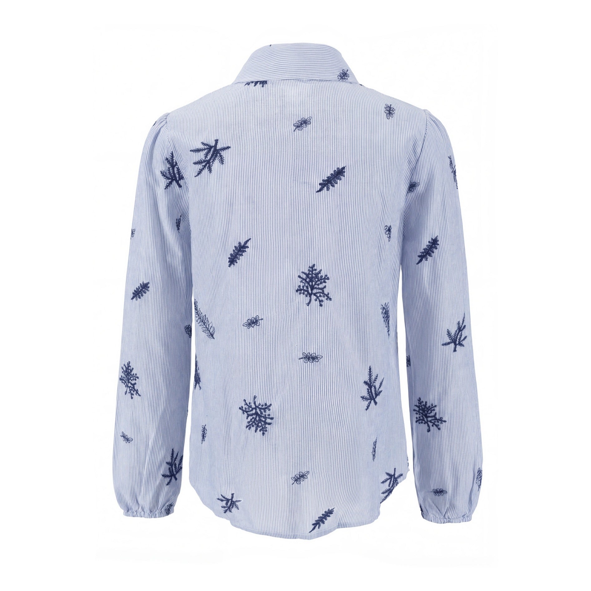 Blue Striped Blouse With Embroidery