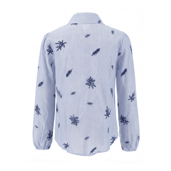 Blue Striped Blouse With Embroidery