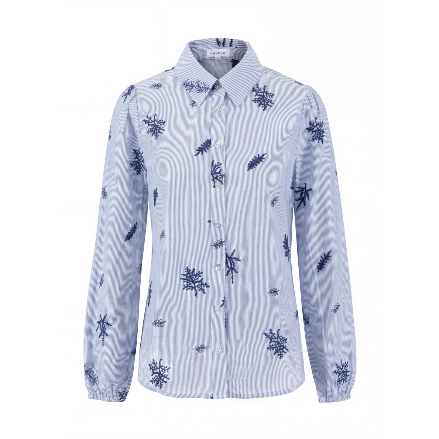 Blue Striped Blouse With Embroidery