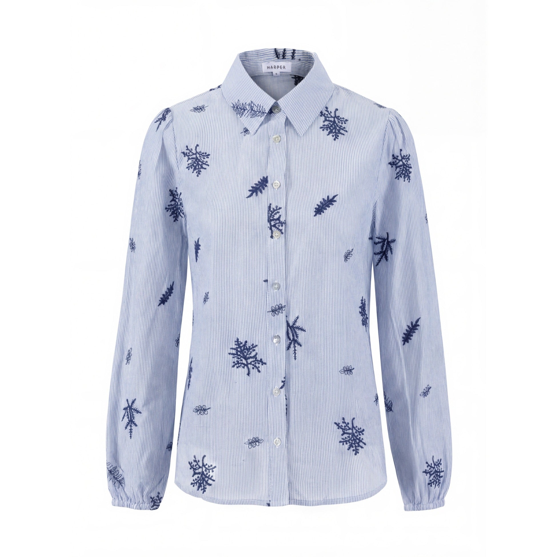 Blue Striped Blouse With Embroidery
