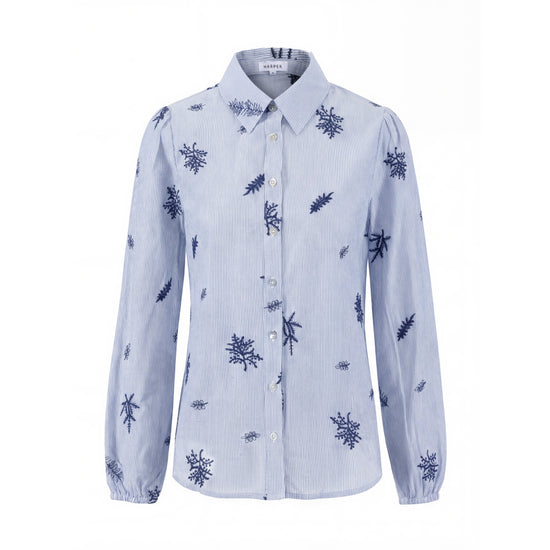 Blue Striped Blouse With Embroidery