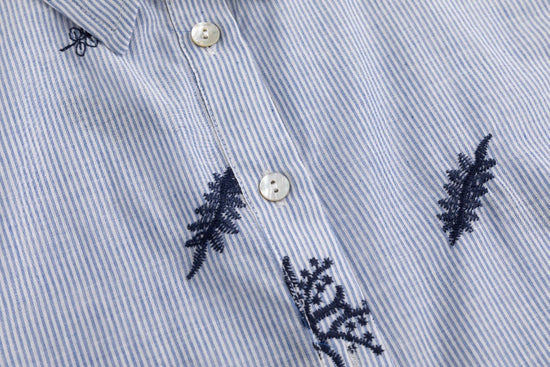 Blue Striped Blouse With Embroidery
