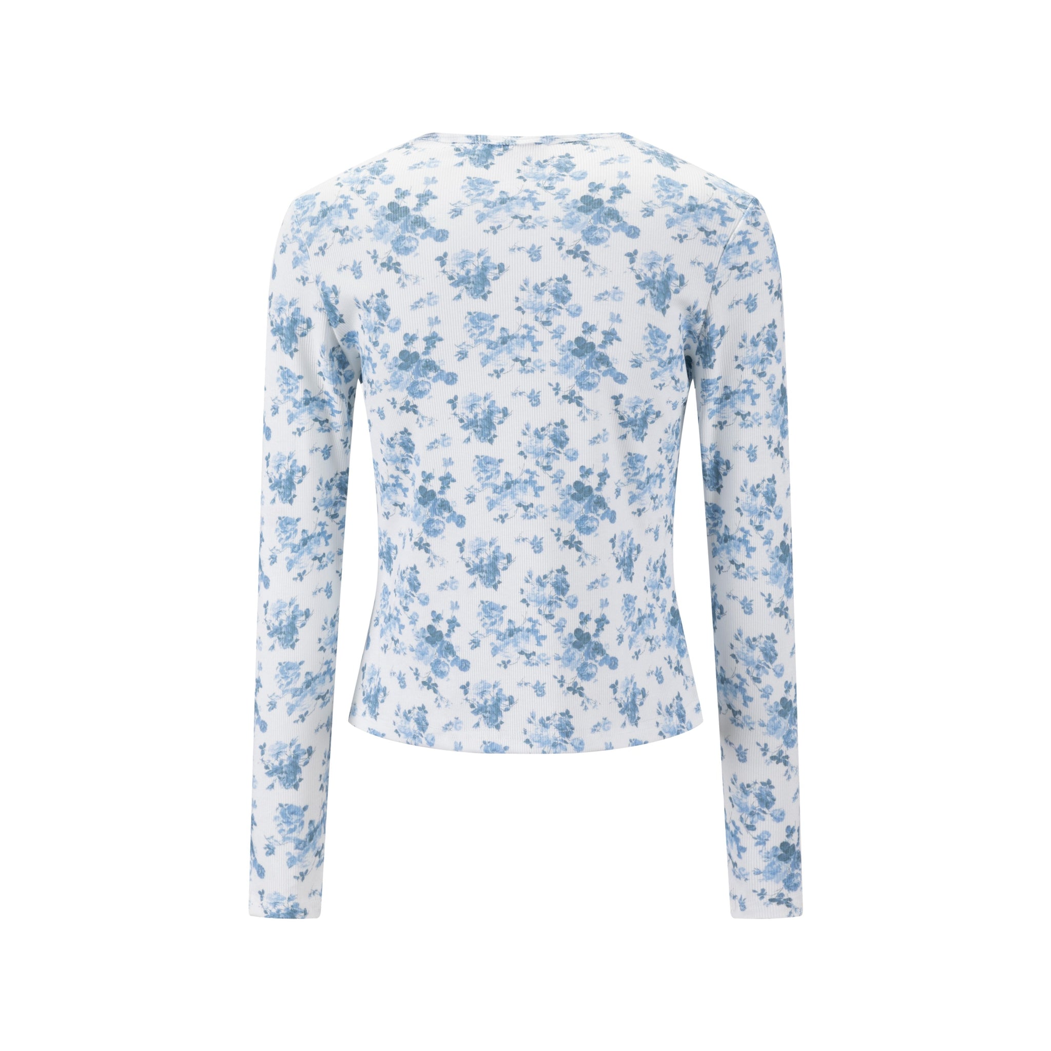 Blue Floral Print Ribbed Top