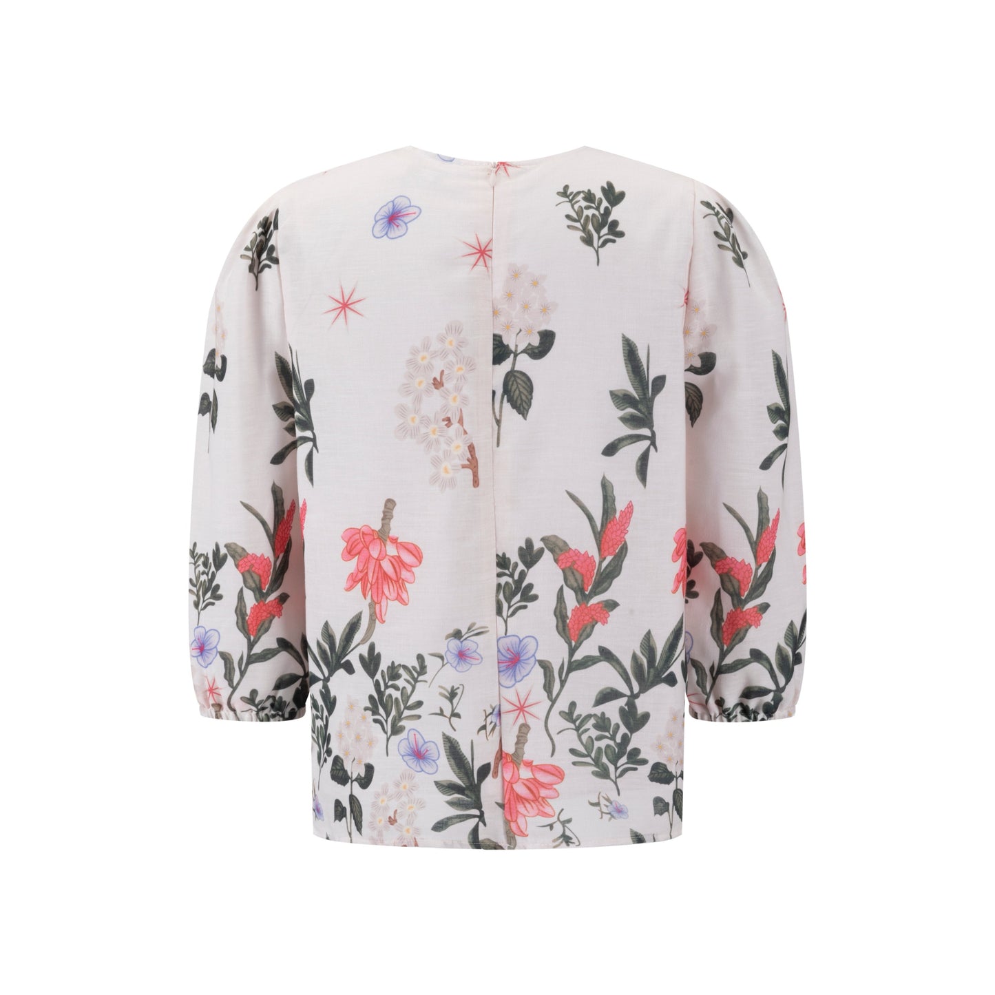 Floral Print Cream Top With 3/4 Sleeve