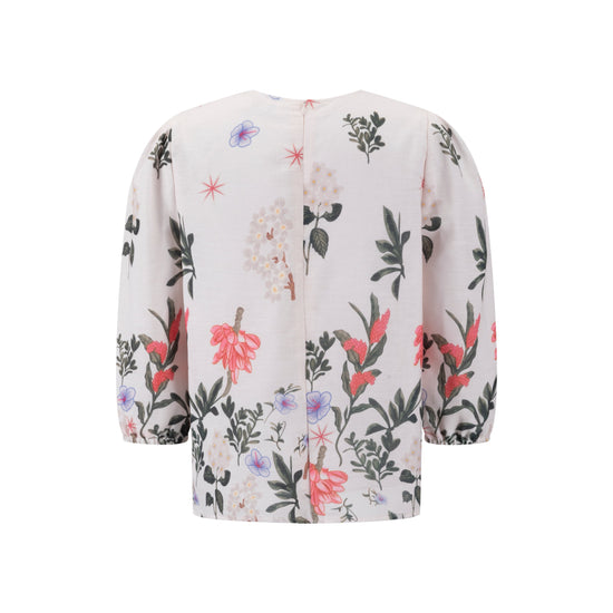 Floral Print Cream Top With 3/4 Sleeve