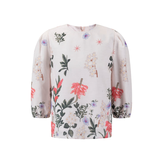 Floral Print Cream Top With 3/4 Sleeve