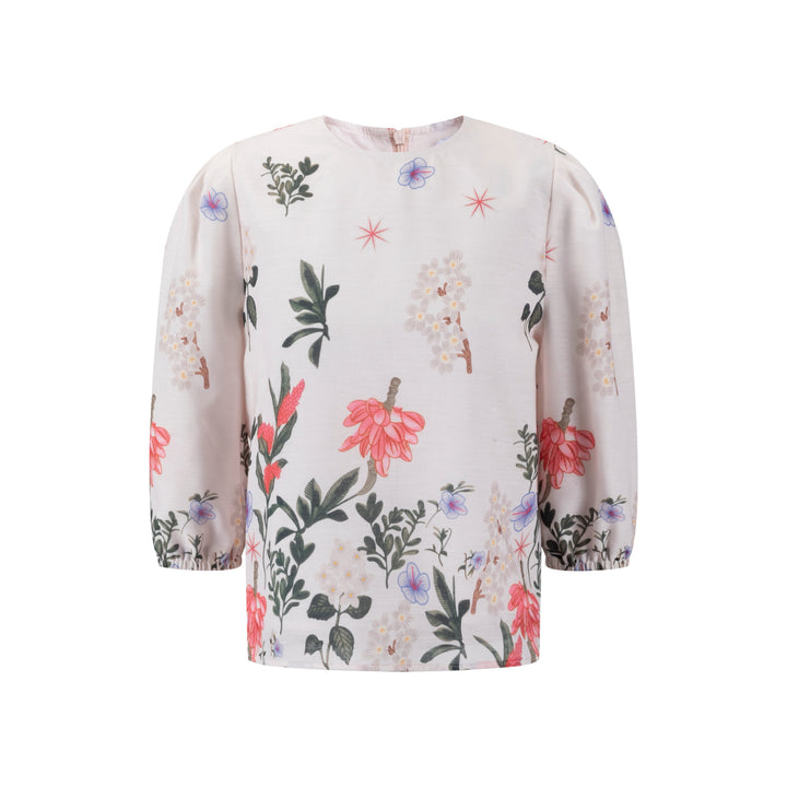 Floral Print Cream Top With 3/4 Sleeve