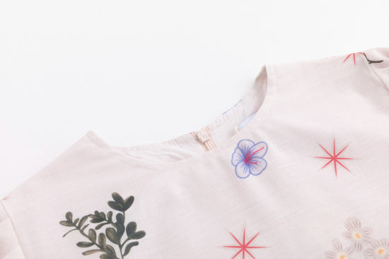 Floral Print Cream Top With 3/4 Sleeve