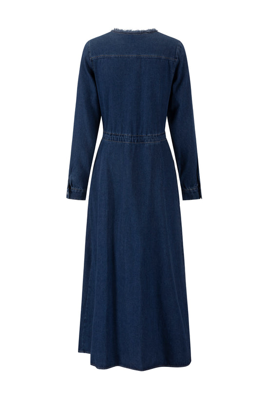 Ragged Edge Multi Pocket Denim Dress - Blue