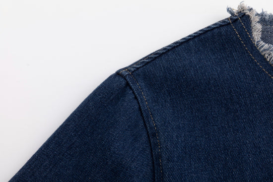 Ragged Edge Multi Pocket Denim Dress - Blue