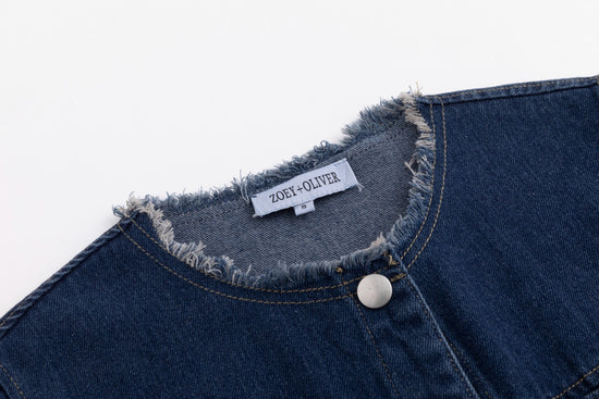 Ragged Edge Multi Pocket Denim Dress - Blue