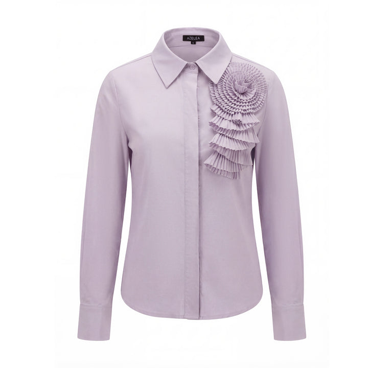3D Flower Pleated Shirt - Mauve
