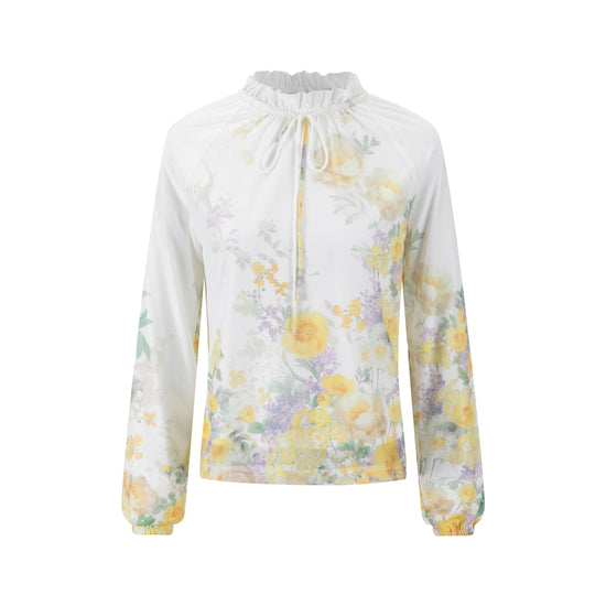 Ivory Ruffle Collar Floral Print Top - Yellow
