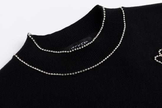 Sweater With Diamond Flower - Black
