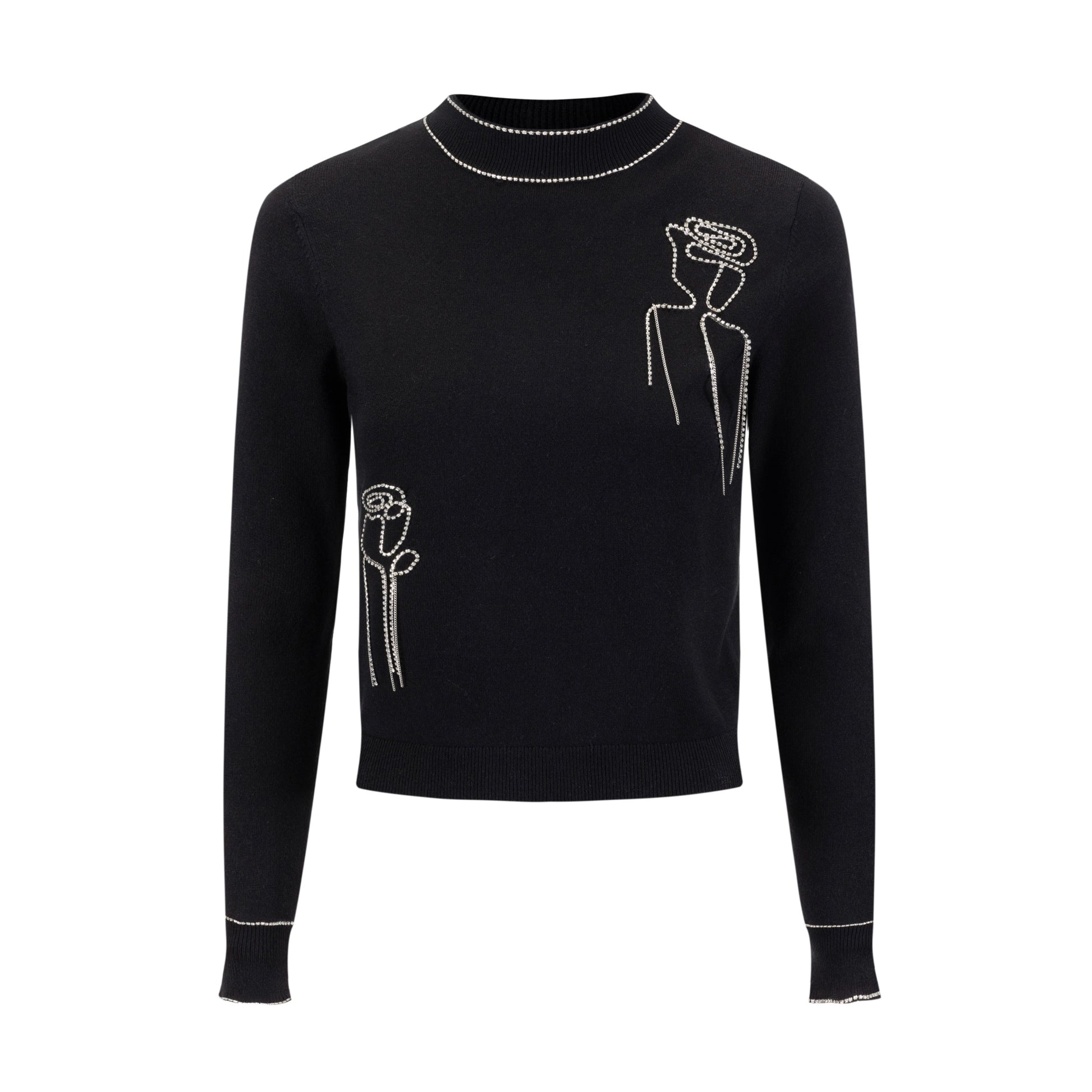 Sweater With Diamond Flower - Black