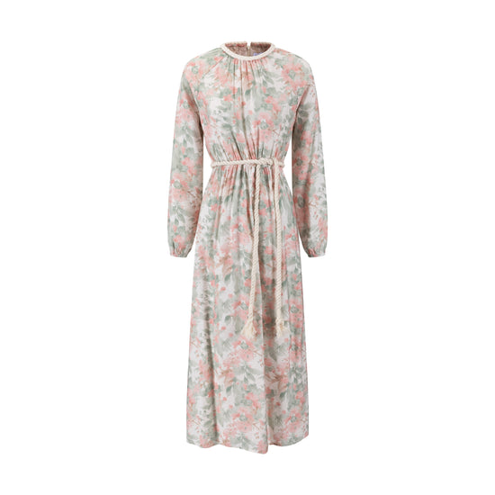 Braided Collar Detail Pink And Green Dress