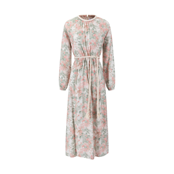Braided Collar Detail Pink And Green Dress