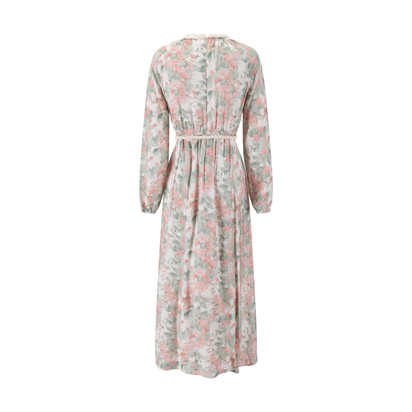 Braided Collar Detail Pink And Green Dress