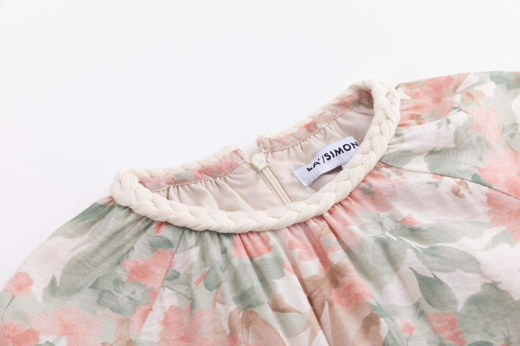 Braided Collar Detail Pink And Green Dress