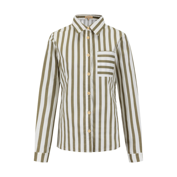 Bold Striped Blouse - Pattern Green Moss