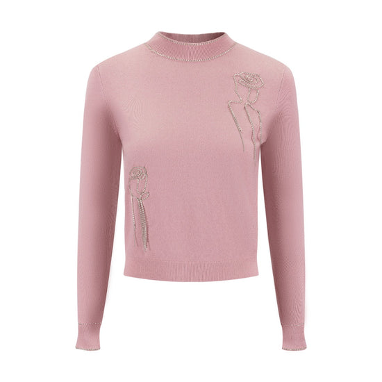 Sweater With Diamond Flower - Mauve
