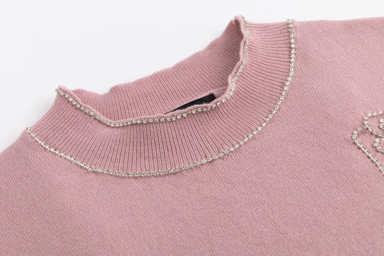Sweater With Diamond Flower - Mauve