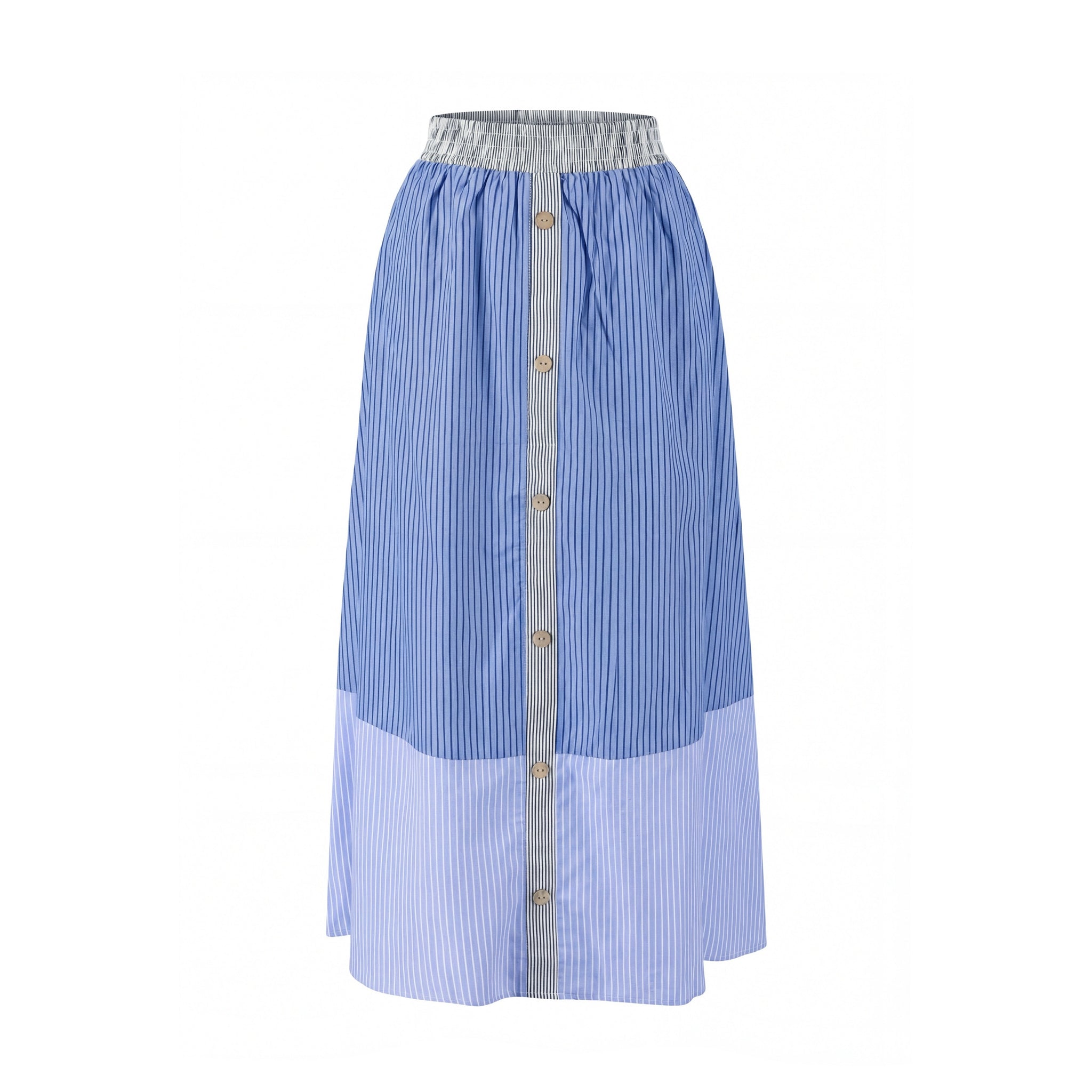 Multi Striped Block Buttoned Skirt