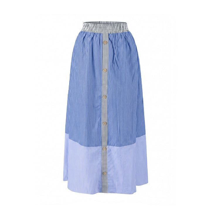 Multi Striped Block Buttoned Skirt