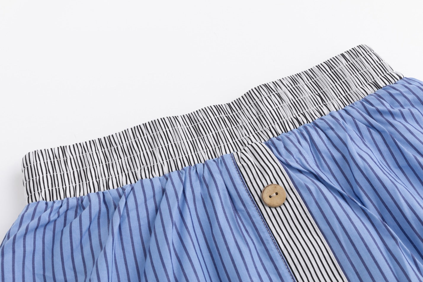 Multi Striped Block Buttoned Skirt