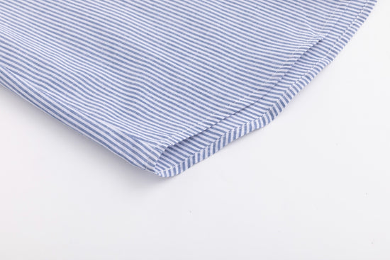 Blue Stripes Shirt With Navy Flower Embroidery