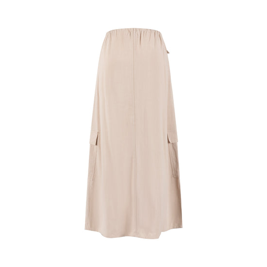 Linen Drawstring Pocket Skirt - Sand