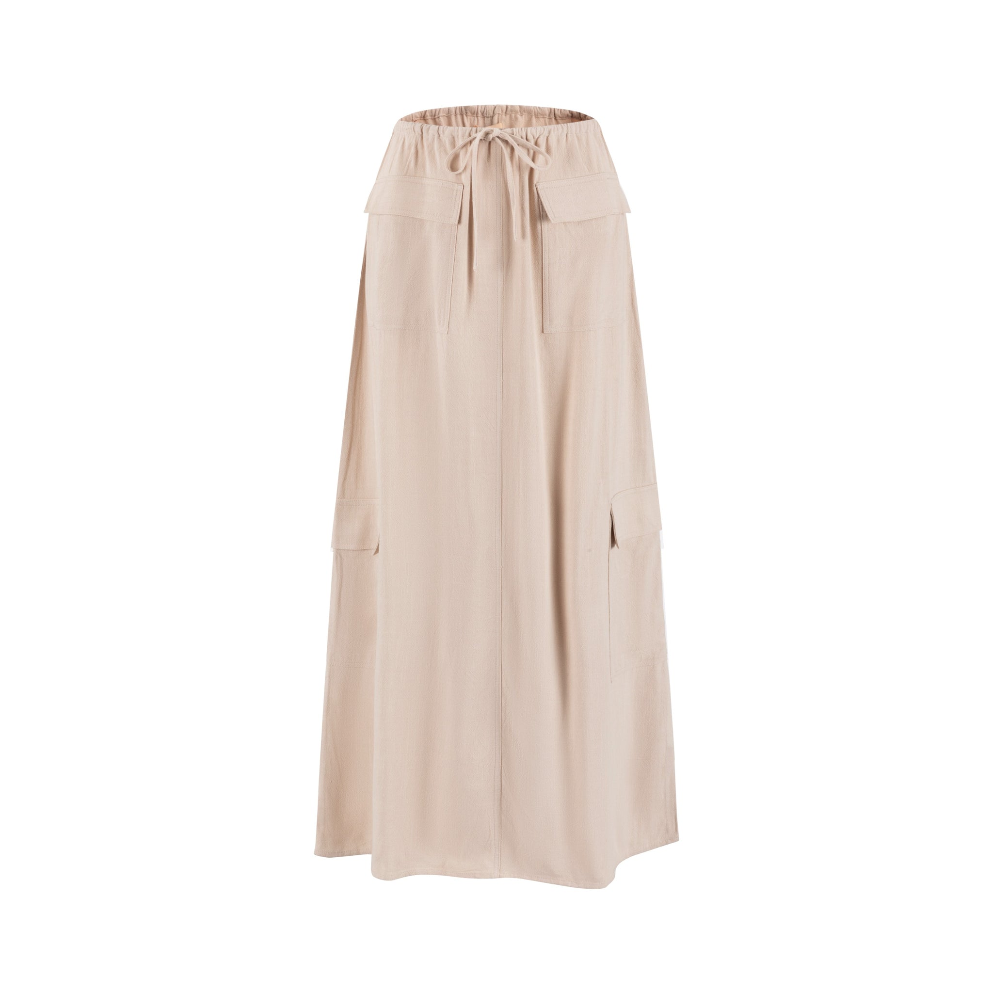Linen Drawstring Pocket Skirt - Sand