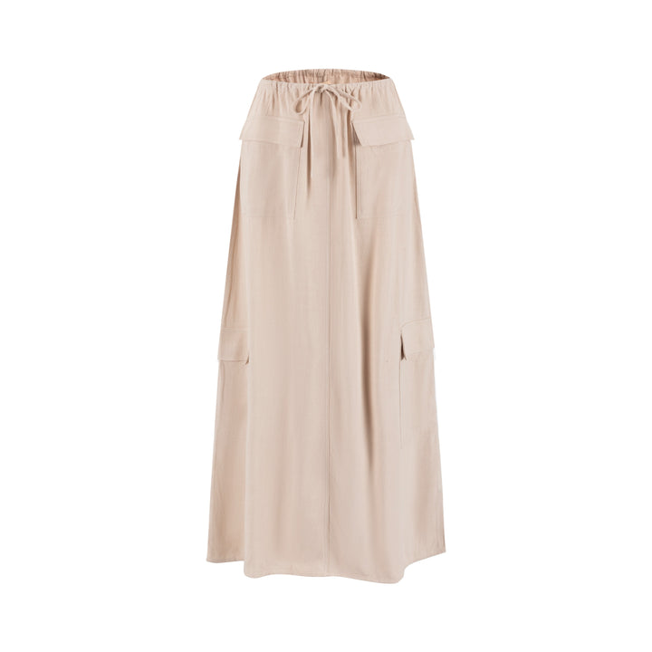 Linen Drawstring Pocket Skirt - Sand