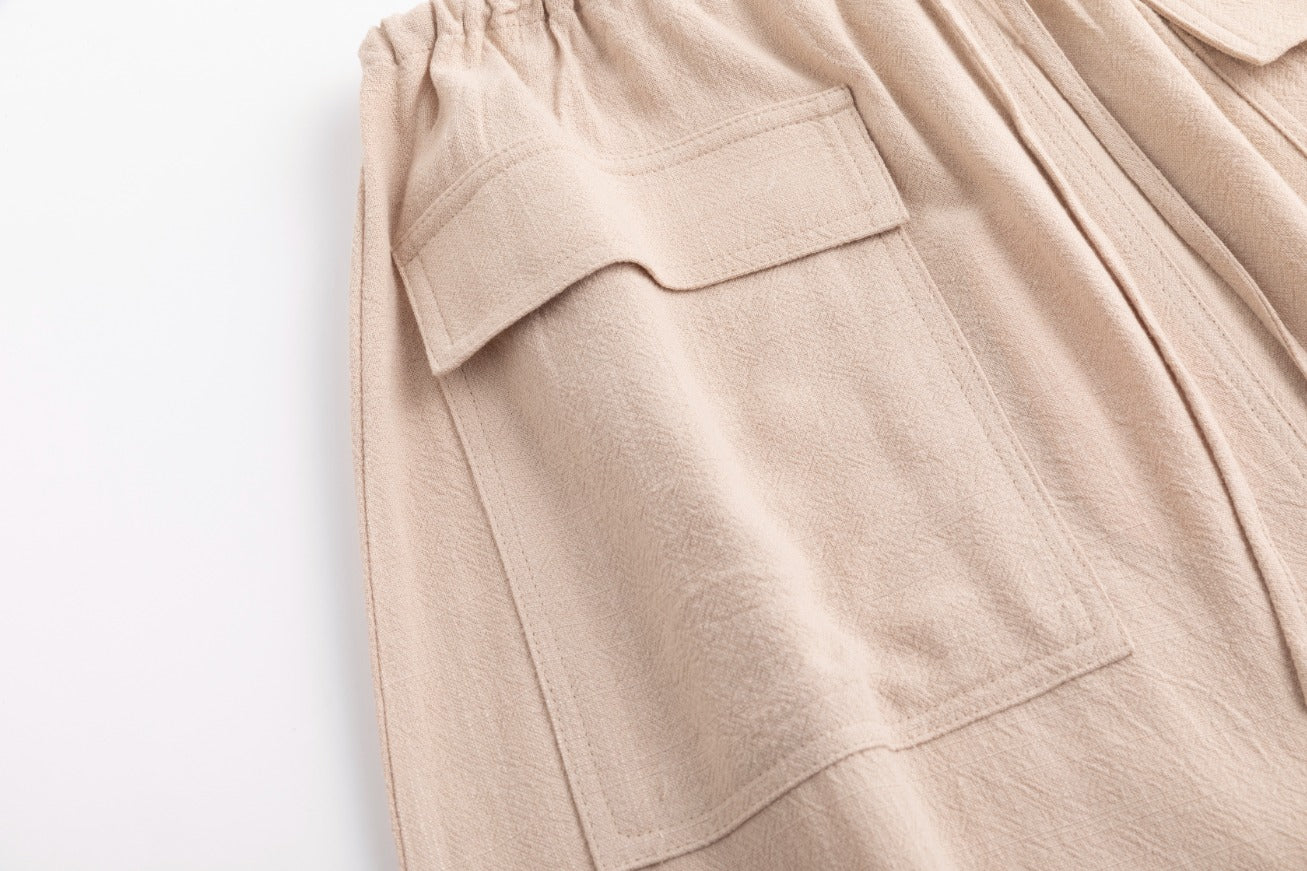 Linen Drawstring Pocket Skirt - Sand