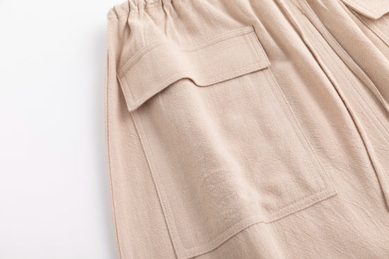 Linen Drawstring Pocket Skirt - Sand