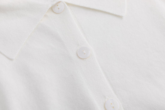 Knit Cardigan With Collar And Flower Buttons - White