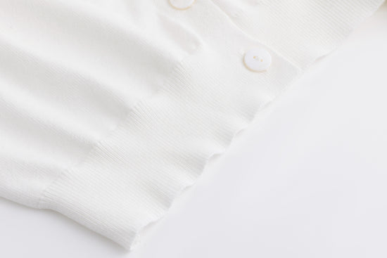Knit Cardigan With Collar And Flower Buttons - White