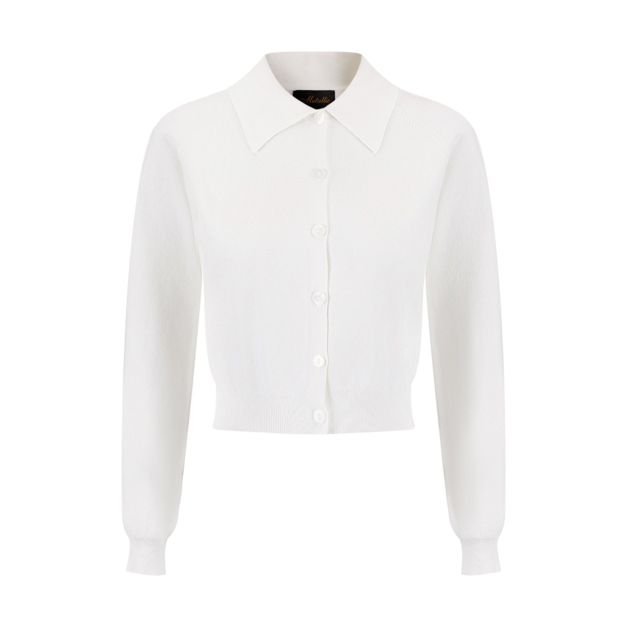 Knit Cardigan With Collar And Flower Buttons - White