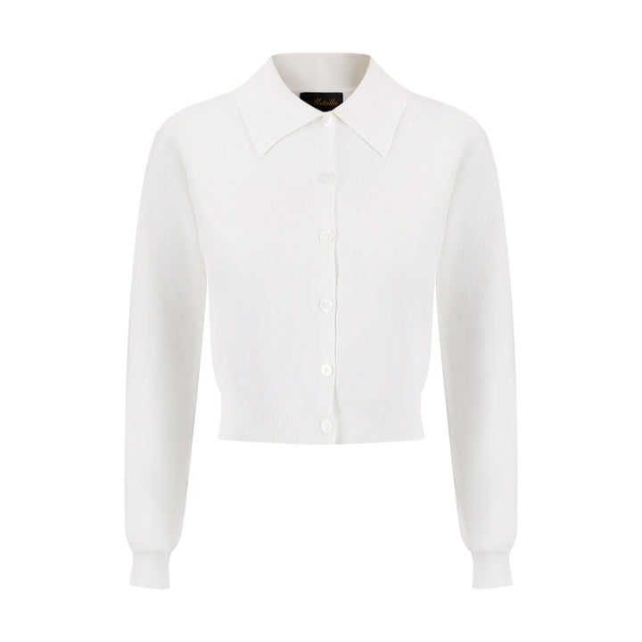 Knit Cardigan With Collar And Flower Buttons - White