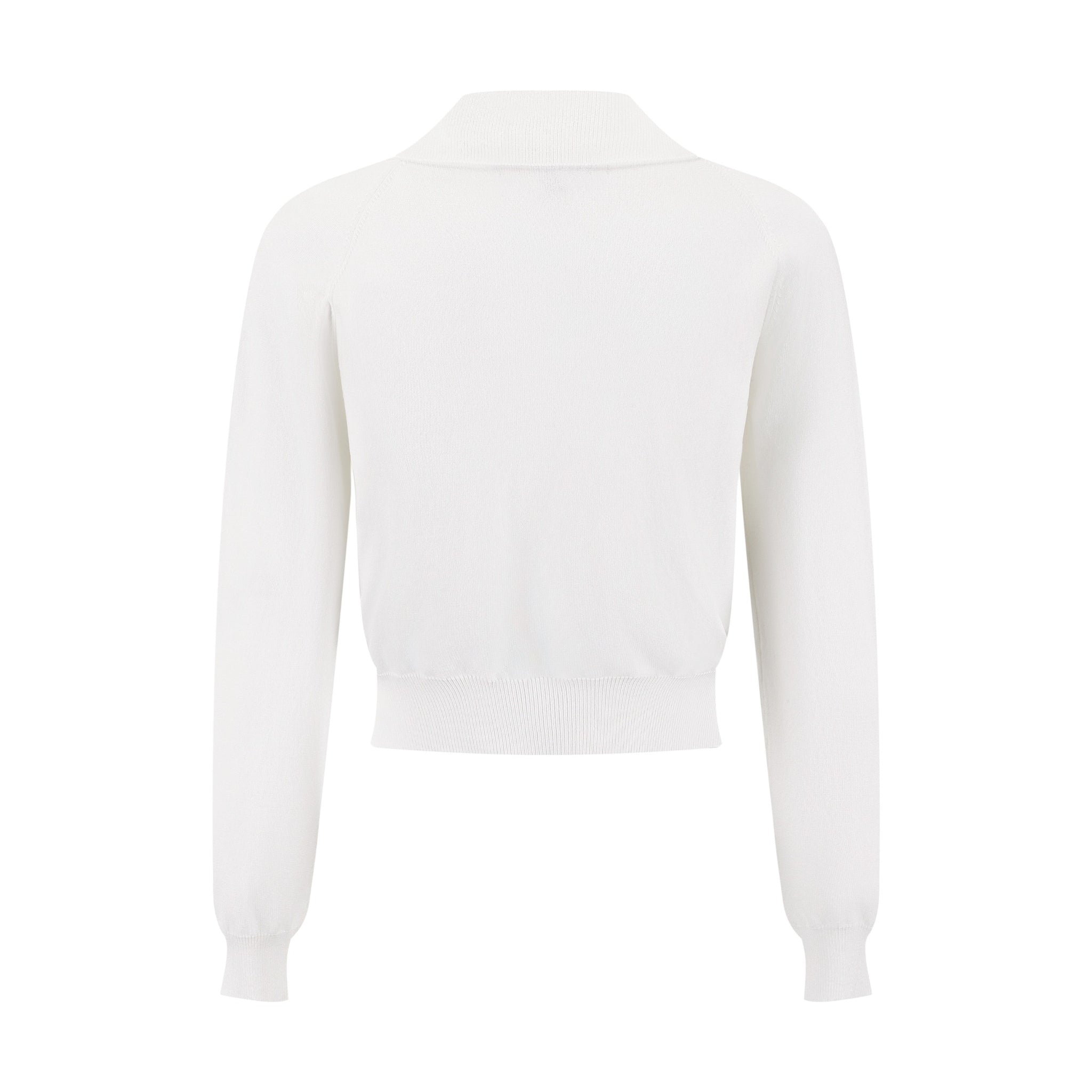 Knit Cardigan With Collar And Flower Buttons - White