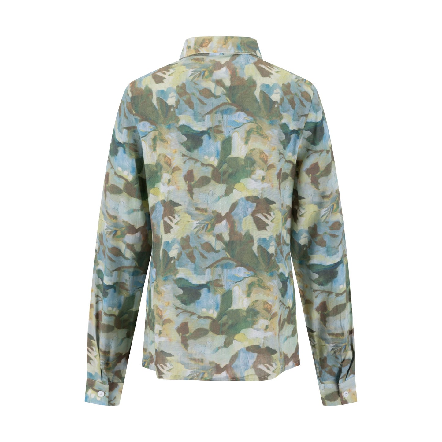Painted Floral Linen Blouse Sea Blue