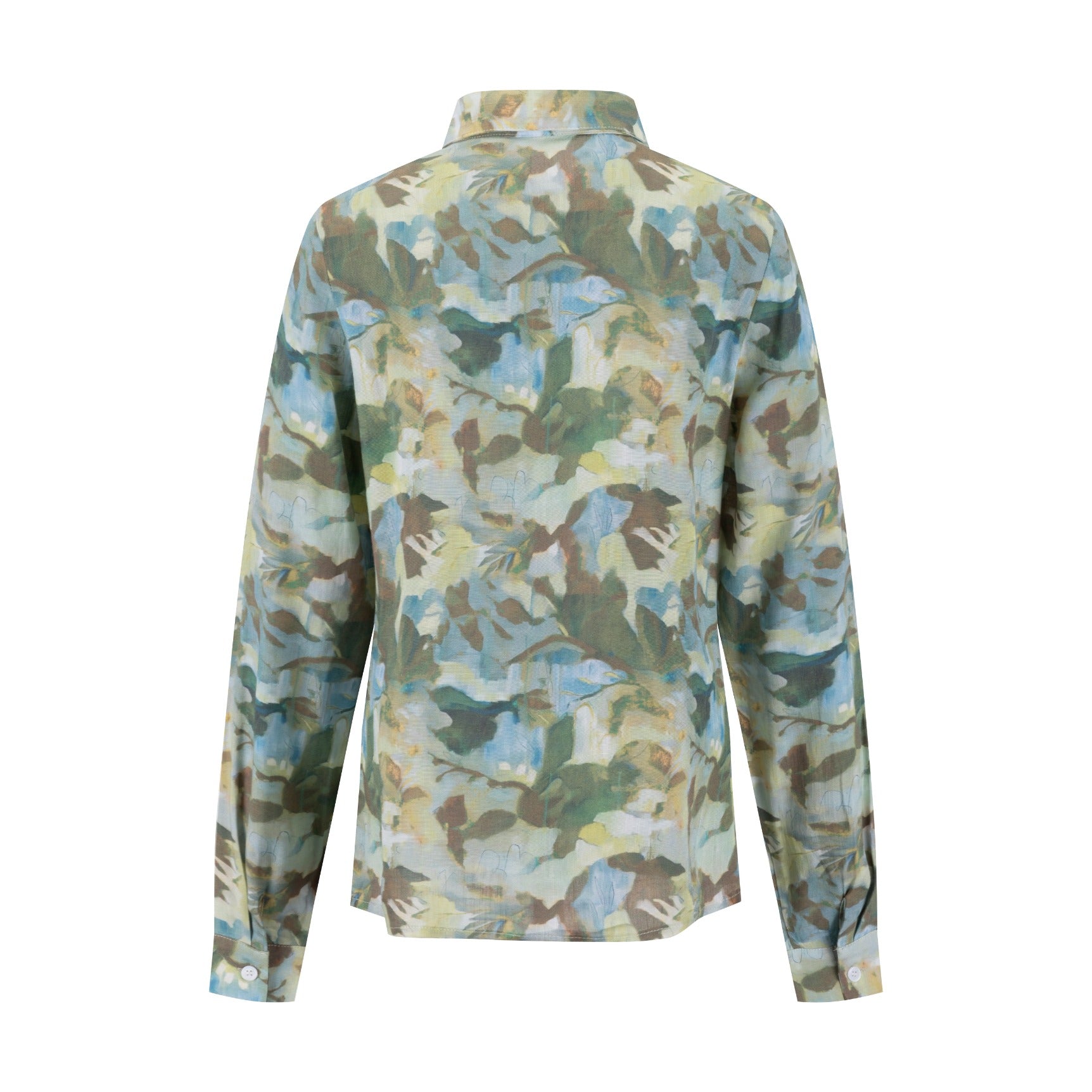 Painted Floral Linen Blouse Sea Blue
