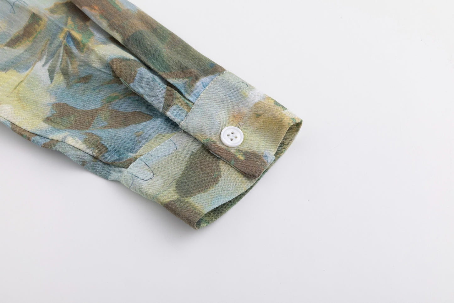 Painted Floral Linen Blouse Sea Blue