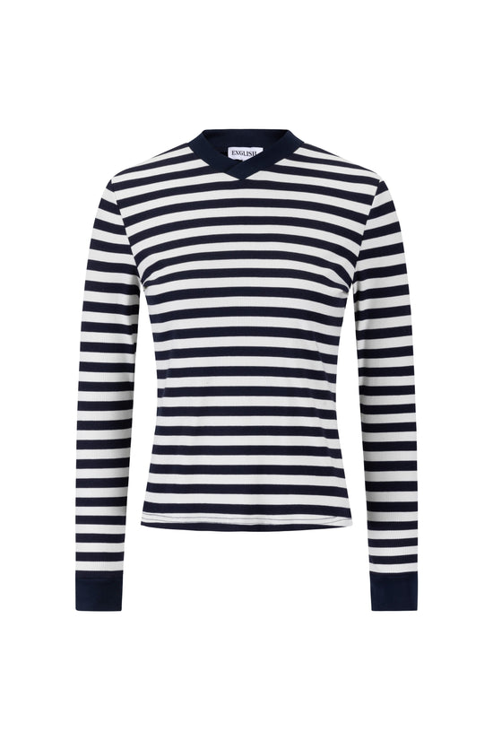 Striped V-Neck Top - Navy