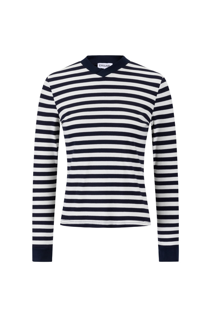 Striped V-Neck Top - Navy